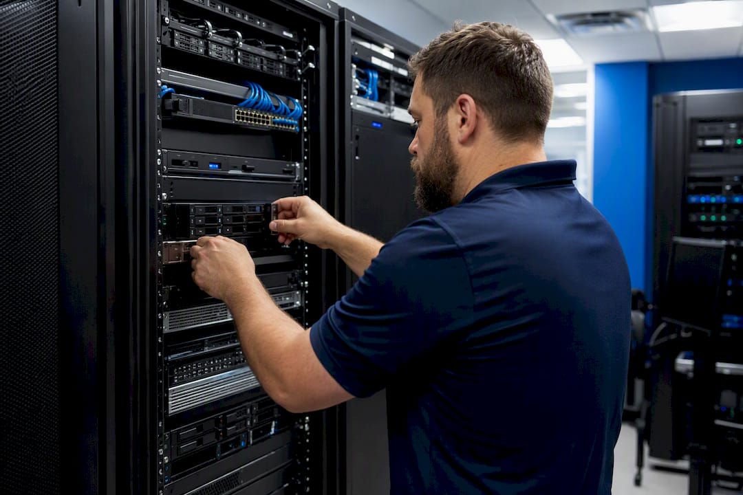 Hands adjusting network monitoring hardware