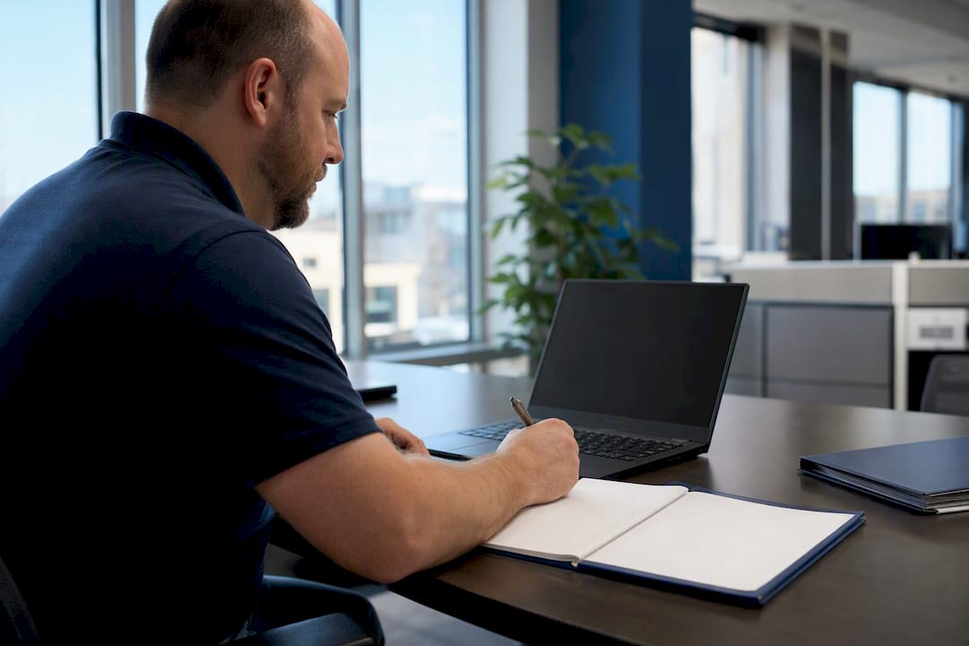 Hands updating IR playbook on laptop