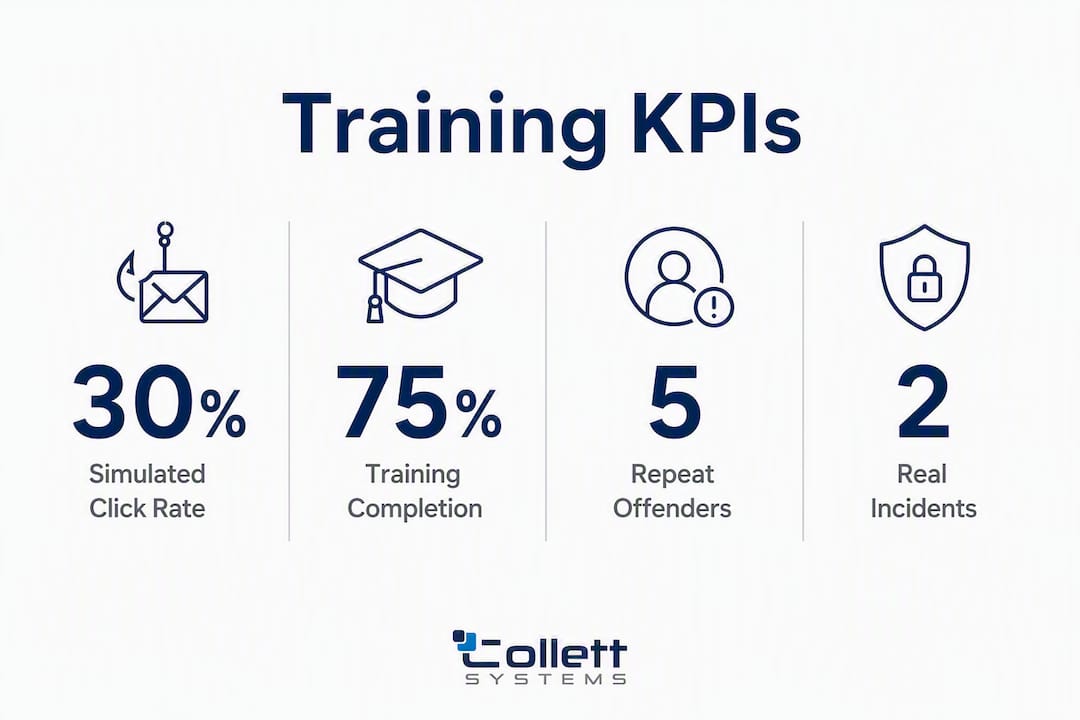 Infographic showing phishing training KPIs with key metrics