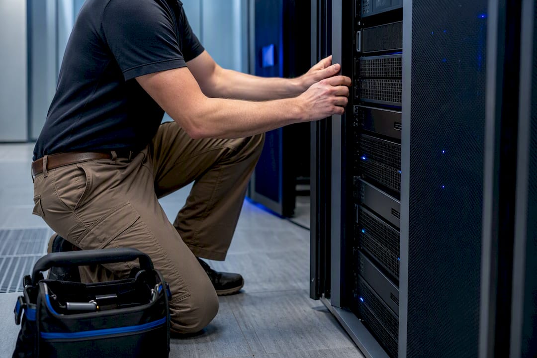 Technician performing onsite server support